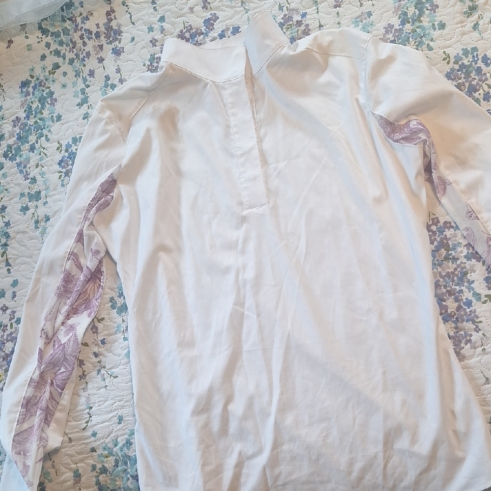 Elegant RJ Classics Equestrian Show Shirt With Floral Mesh Inserts L